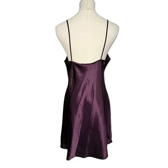 Vtg California Dynasty Women’s Small Satin Slip Dress Purple Lace Lingerie - Picture 4 of 7